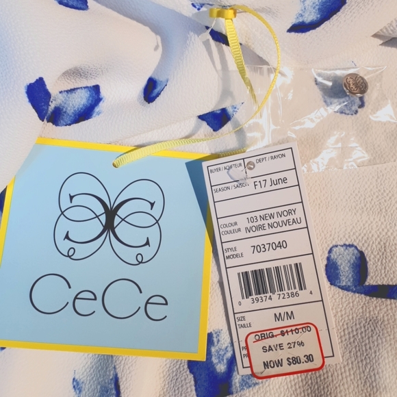 4 for $30 NWT CeCe Blue Print Sleeveless Blouse - Picture 7 of 10